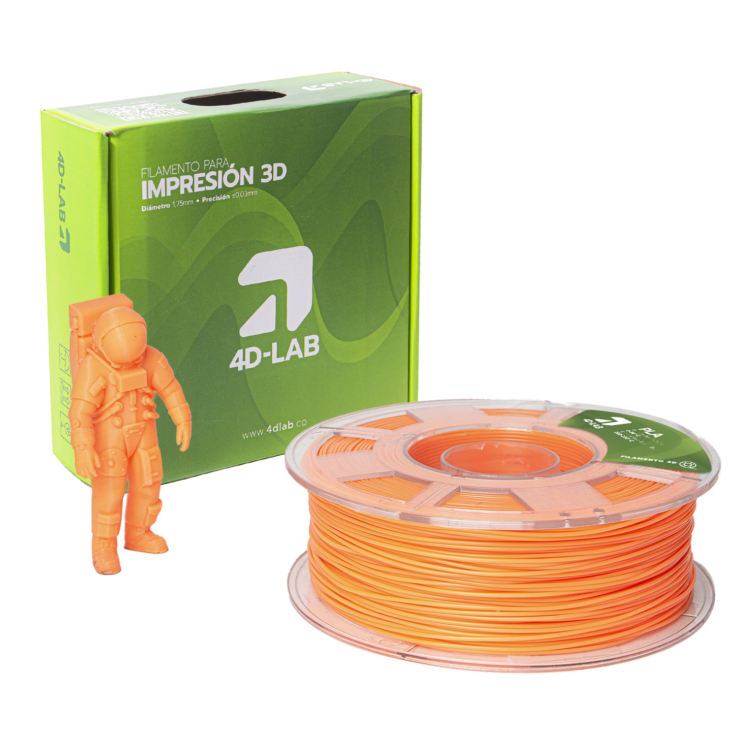 FILAMENTO PLA X 1 KG NARANJA NEON 4DLAB